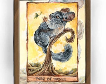 Chinchilla Art, Animal Print, Page of Wands Card, Animism Tarot, Sympathy Gift for Pet Owner, Tarot Reader, Divination Lover, Wildlife Art