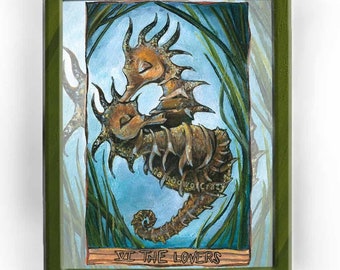 Seahorse Art Print, Nautical Decor, Lovers Tarot Card, I Love You, Animism Tarot Deck, Custom Size, Anniversary Gift