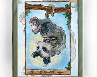 Opossum Print, Possum Art, Hanged Man Card, Gift for Tarot Reader, Animal Lovers, Upside Down Artwork, Wildlife Decor, Woodland Illustration