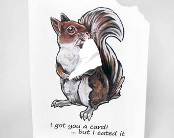 Squirrel Card, Funny Card, Red Squirrel, Valentines Day, Animal Lover, Custom Message, Personalized Blank Card for Kids, Wildlife Art