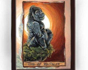 Gorilla Art Print, Animal Decor, King of Pentacles Tarot Card, Wildlife Poster, Nature Lover Gift, Silverback Gorilla, Tarot Reader