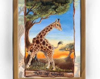 Giraffe Art Print, Two of Wands Tarot Card, Tarot Reader Gift, Animal Lover, Animism Tarot Deck, Nature Decor, African Landscape