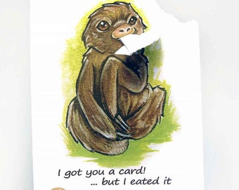 Sloth card, funny greeting, happy anniversary, valentines day for animal lover, blank notecard for kids, family, thank you, well wishes