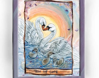 Swan Art, Family Print, Ten of Wands, Gift for Bird Lover, Tarot Reader, Nature Lover, Animism Tarot