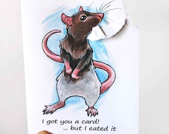 Fancy rat card, funny greeting for pet owner, happy birthday, humor notecard for animal lover, cute ratties, thank you, custom message