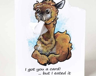 Alpaca Card, Funny Card, Personalized Text, Farm Animal Art, Blank Card, Thinking of You, Happy Birthday, Custom Message