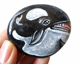 Orca Whale Rock Art, Killer Whale Painting, Animal Lovers, Animal Nursery Decor, Whale Gift, Hand Painted, Ocean Decor, Nautical Room