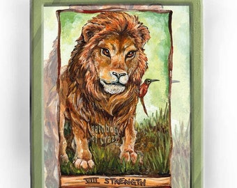 Lion Art, Strength Tarot Card, Bird Wall Art, Big Cat Lover, Bee Eater, Animal Illustration, Wildlife Decor, Animism Tarot