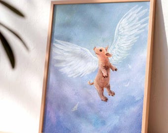 Flying Pig Print: Cute Nursery Art, Kids Room Decor