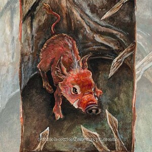 Wild Boar Print Pig Illustration Five Of Wands Tarot Card Etsy