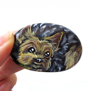 Yorkie Painting, Dog Portrait, Yorkshire Terrier Rock Art, Pet Memorial, New Baby, Keepsake Stone, Animal Artwork, Painted Pebble
