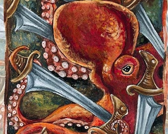 Giant Octopus Art, Animal Print Custom Size, Tentacle Wall Art, Eight of Swords Card, Nautical Decor, Under the Sea, Animism Tarot Deck