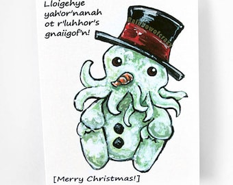 Cute Cthulhu Christmas Card HP Lovecraft Fantasy Art | Etsy