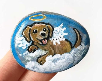 Golden Retriever Dog Art, Pet Portrait, Rainbow Bridge, Angel Keepsake, Memorial Gift, Hand Painted Beach Stone, Labrador Retriever