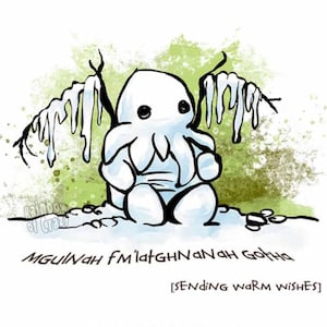 Tarjeta de Cthulhu, tarjeta de muñeco de nieve, cálidos deseos, feliz navidad, felices fiestas, hp lovecraft, amante del terror, mensaje divertido, texto personalizado