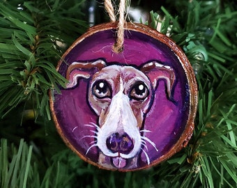 Dog Ornament, Whippet Art, Tree Decoration, Christmas Gift for Pet Owner, Holiday Present for Family, Animal Portrait, Memorial Artwork