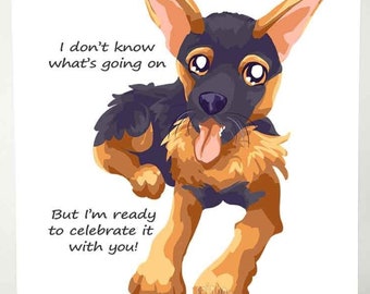 Congratulations Card, Dog Greeting, German Shepherd Art, Celebration Notecard, New Job Note Card, Pet Portrait, Congrats, Blank Card