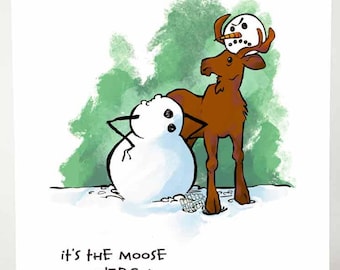Funny Christmas Card: Moose and Snowman, Holiday Pun Greeting