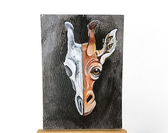 Giraffe Skull ACEO, Original Painting, Miniature Art for Animal Lovers