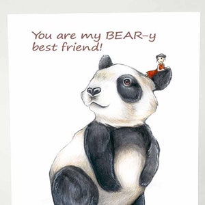 Carte panda, meilleur ami, carte de correspondance punny pour amoureux des animaux de zoo, meilleur ours, message personnalisé, joyeux anniversaire, note bestie, Saint-Valentin