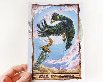 SALE: Duck Art Print 5x7 // MINOR DEFECTS // Page of Swords Tarot Card, Bird Artwork, Animal Illustration, Animism Tarot