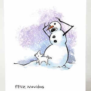 Feliz Navidad, carte de bonhomme de neige, carte de correspondance drôle, chien qui fait pipi, joyeuses fêtes, amoureux des animaux, blague de jeu de mots, propriétaire d'animal de compagnie, voeux de Noël, message personnalisé