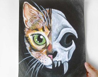 SALE: Bengal Cat 11x14 Print, Skull Art for Goth Lovers, Clearance