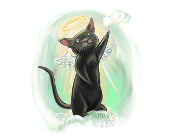 Black Cat Print, Angel Art, Pet Memorial, Sympathy Gift, Rainbow Bridge, Sorry Gift, My Condolences, In Memory, Pet Loss