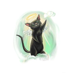 Impression de chat noir, art d'ange, commémoratif d'animal de compagnie, cadeau de sympathie, pont arc-en-ciel, cadeau désolé, mes condoléances, en mémoire, perte d'animal de compagnie