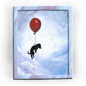 Black Dog Art, Custom Print Size, Dachshund Gift, Balloon Decor, Blue Sky, Dog Silhouette, Bedroom Poster, Death of Pet, In Memory