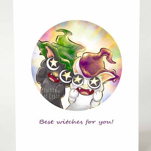 Tarjeta de mejores deseos, arte de brujas, amante de los gatos negros, tarjeta divertida, humor con juegos de palabras, felicitaciones, mensaje personalizado, graduación, nuevo trabajo