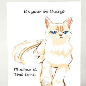 Carte d'anniversaire drôle, chat mignon, message sarcastique, amoureux des animaux, propriétaire d'animal de compagnie, note de sarcasme, hilarant, texte personnalisé