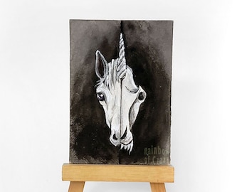 Gothic Unicorn Skull Art: ACEO Horror Fantasy Painting