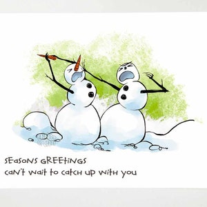Tarjeta navideña divertida, pelea de muñecos de nieve, feliz navidad, nota divertida para enemigos, saludos de temporada, drama entre amigos, disputa familiar