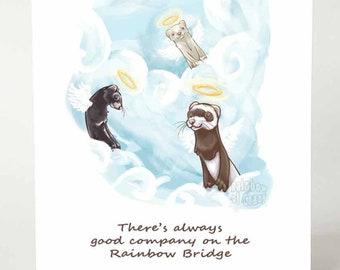 Ferret Sympathy Card, Death of Pet, Pet Loss, Ferret Art Print, Angel Card, Rainbow Bridge, Blank Card, Personalized Card, Animal Lover