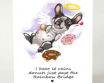 Pet loss card, boston terrier, sympathy greeting, sorry for your loss, dog angel, donut lover, memorial notecard, rainbow bridge