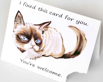 Funny Card, Grumpy Cat Greeting Card, Sarcastic Card, Custom Card, Blank Card, Sarcasm Card, Pet Art, Card for Cat Lover