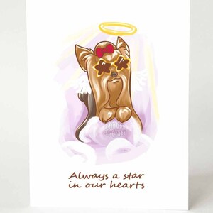 Carte de sympathie, chien ange, yorkshire terrier, perte d'animal de compagnie, pont arc-en-ciel, désolé pour votre perte, condoléances, message personnalisé, propriétaire du chiot