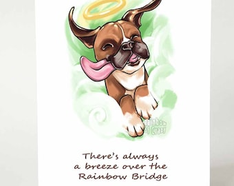 Sympathy Card, Boxer Art, Dog Loss, Rainbow Bridge, Angel Pet, Condolence Card, Sorry For Your Loss, Custom Card, Dog Owner, Memorial Card