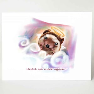 Carte d'ange, oeuvre d'art de hérisson, désolé pour votre perte, pont arc-en-ciel, condoléances, décès d'un animal de compagnie, jamais oublié, message personnalisé, voeux vierge