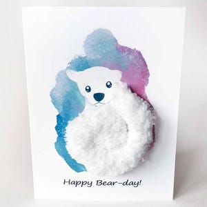 Carte ours polaire, anniversaire mignon, jour de l'ours, carte de correspondance en tissu, carte de correspondance faite main pour les enfants, voeux en laine, amoureux des animaux de zoo, carte drôle