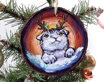 Cat Wood Ornament, Scottish Fold, Gift for Pet Owners, Animal Lovers