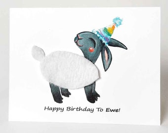 Funny Card, Black Sheep Card, Happy Birthday To Ewe, Farm Animal Print, Custom Message, Blank Card, Personalized Text, Kids BDay Card