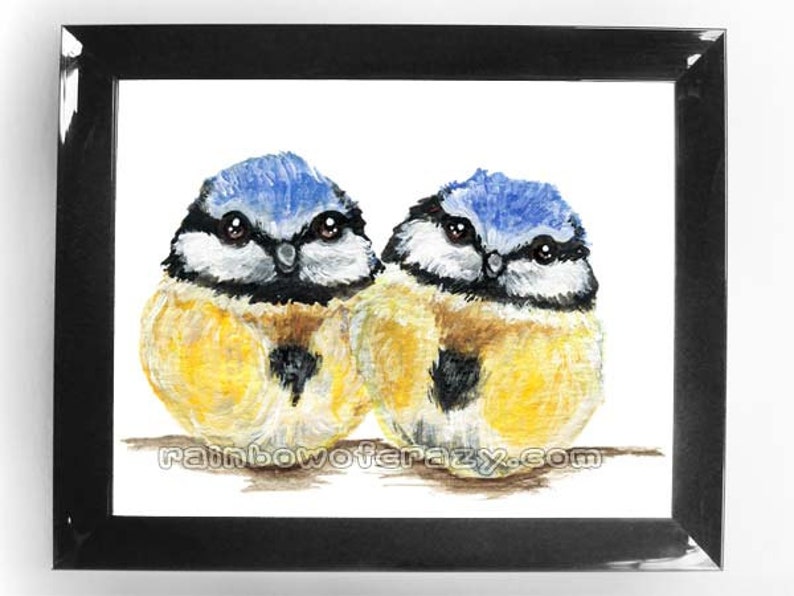 Blue Tits Print, Cute Baby Bird Picture, Forest Animal Illustration, Wildlife Home Decor, Bedroom Print, Little Bird Nursery image 2