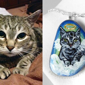 Custom Pet Jewelry, Angel Pet Necklace, Charm Pendant, Personalized Keepsake, Hand Painted Rock, Pet Memorial, Cat Painting, Dog Portrait image 2