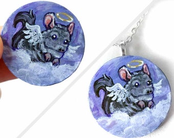 Chinchilla Necklace, Pet Art, Guardian Angel Jewelry, Pet Keepsake, Hand Painted Wood Pendant, Pet Painting, Memorial Gift for Her