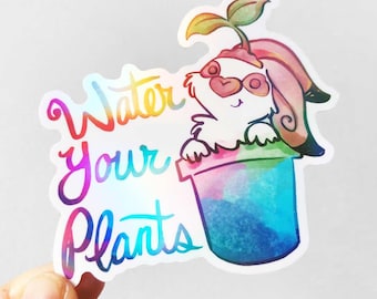 Holographic Rabbit Sticker, 3" Water Your Plants Garden Decal