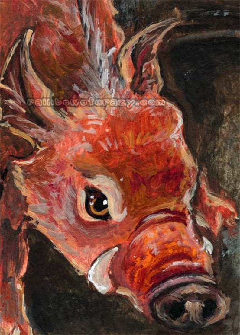 Wildlife Decor Pig Illustration Animism Tarot Gift Forest Animal Wall Art Five of Wands Tarot Card Wild Boar Print