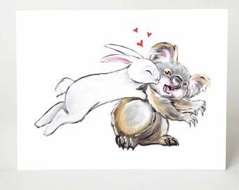 Koala and Bunny Card, I Love You, Anniversary Card, Personalized Card, Valentines Day, Funny Card, Blank Greeting Card, Bunny Rabbit Art