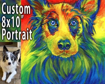 Custom Pet Painting 8x10 Canvas, Rainbow Art, Memorial Gift for Cat Loss, Pet Owners, Dog Lovers, Bird Sympathy Gift